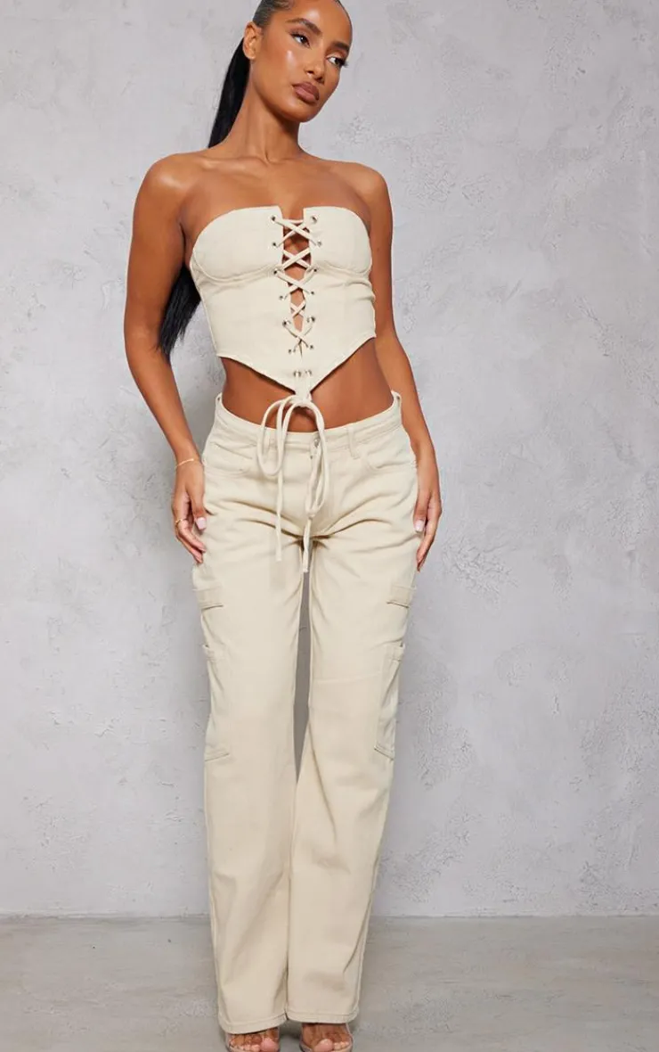 PrettyLittleThing Corsets*Cup Detail Lace Front Corset Denim Top