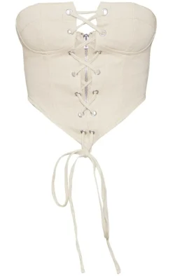 PrettyLittleThing Corsets*Cup Detail Lace Front Corset Denim Top