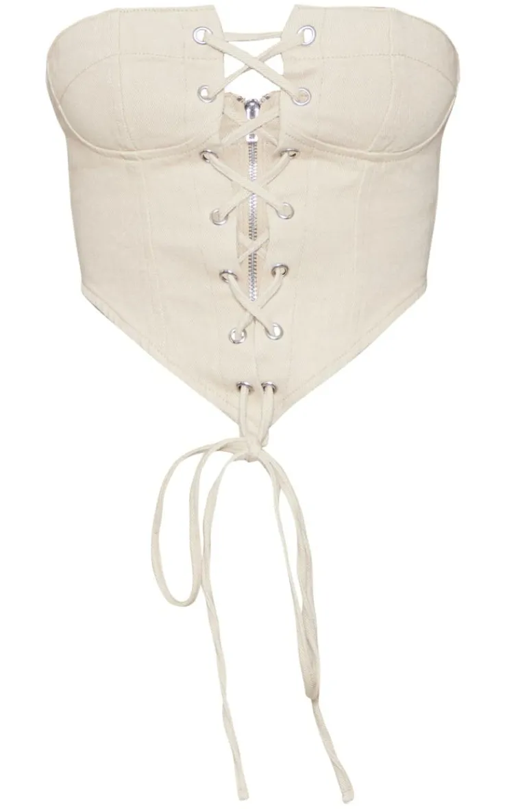 PrettyLittleThing Corsets*Cup Detail Lace Front Corset Denim Top