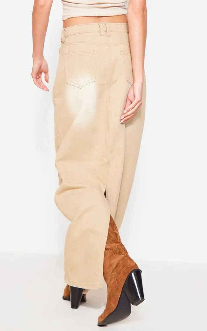 Washed Stone Denim Maxi Skirt