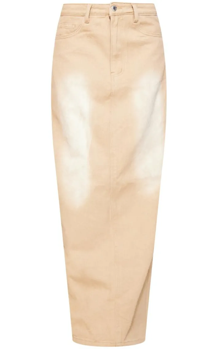 Washed Stone Denim Maxi Skirt