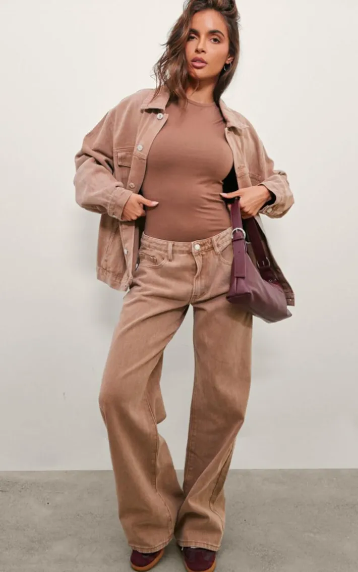 Washed Taupe Oversized Boyfriend Denim Jacket