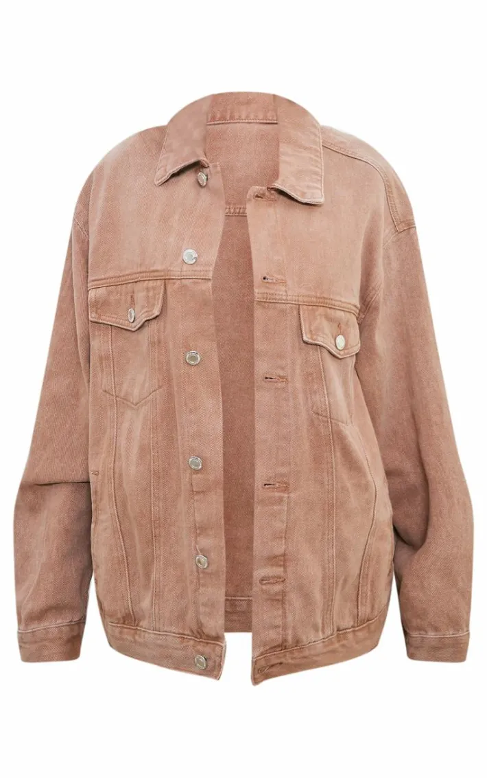 Washed Taupe Oversized Boyfriend Denim Jacket