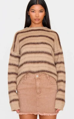 Online PrettyLittleThing Raw Hem Denim Mini Skirt Washed Taupe