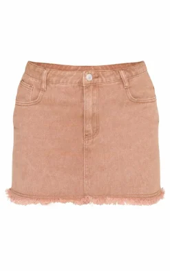 Online PrettyLittleThing Raw Hem Denim Mini Skirt Washed Taupe