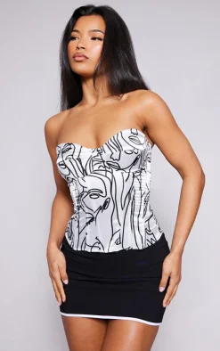 Abstract Faces Print Satin Corset-PrettyLittleThing Online