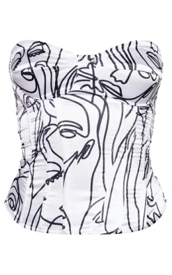 Abstract Faces Print Satin Corset-PrettyLittleThing Online