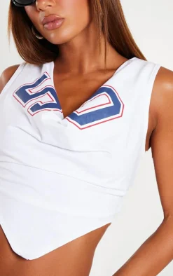 Best PrettyLittleThing 1908 Printed Cowl Neck Crop Top White