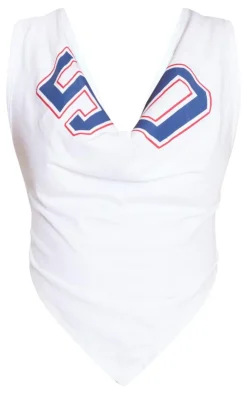 Best PrettyLittleThing 1908 Printed Cowl Neck Crop Top White