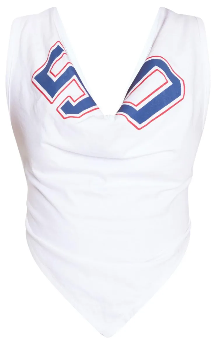 Best PrettyLittleThing 1908 Printed Cowl Neck Crop Top White