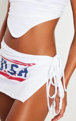 Sale PrettyLittleThing 1908 Printed Tie Side Skirt White