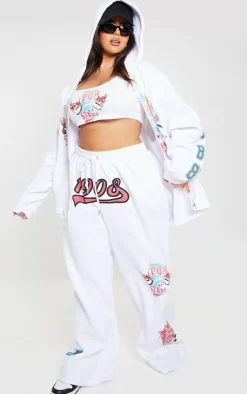 New PrettyLittleThing 1908 Printed Wide Leg Sweatpants White
