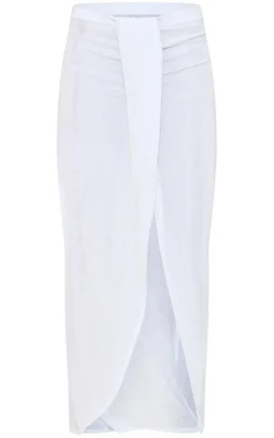 White Acetate Slinky Drape Front Maxi Skirt