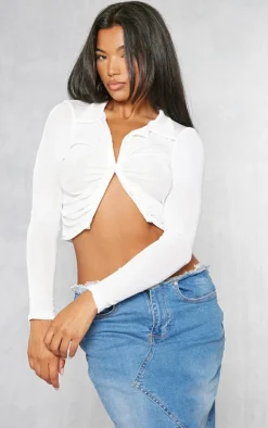 PrettyLittleThing Shirts*Acetate Slinky Ruched Front Shirt