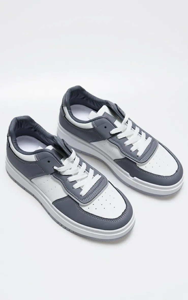PrettyLittleThing Sneakers*and Grey Pu Contrast Chunky Sole Lace Up Sneakers