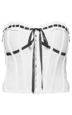 PrettyLittleThing Corsets*Bandage Bandeau Hook & Eye Lace Trim Ribbon Detail Corset