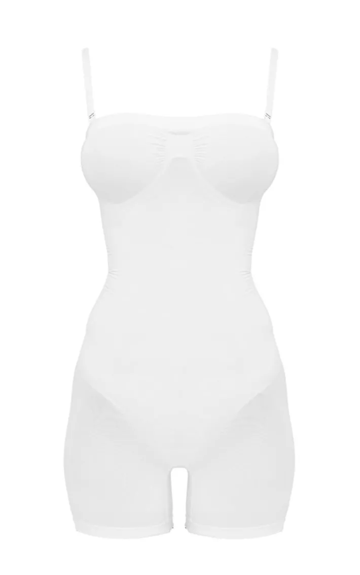 White Bandeau Removable Strap Shapewear Bodysuit