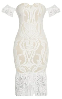 Bardot Lace Frill Hem Midi Dress-PrettyLittleThing Clearance
