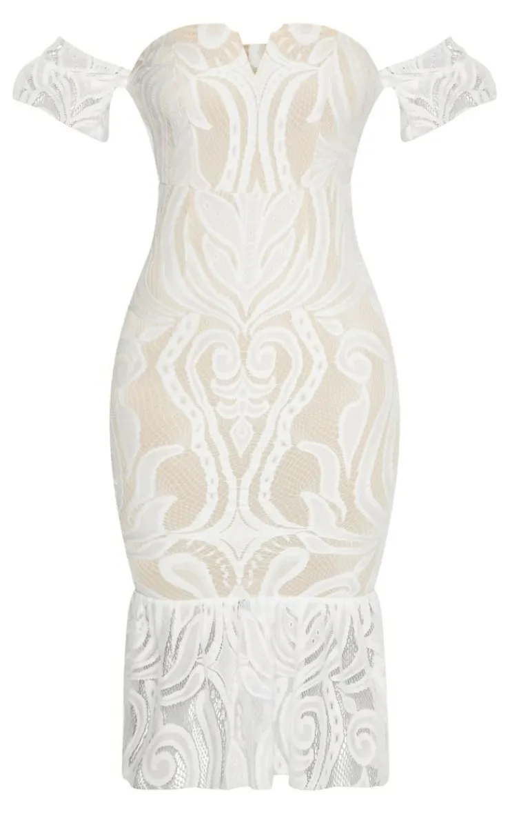 Bardot Lace Frill Hem Midi Dress-PrettyLittleThing Clearance