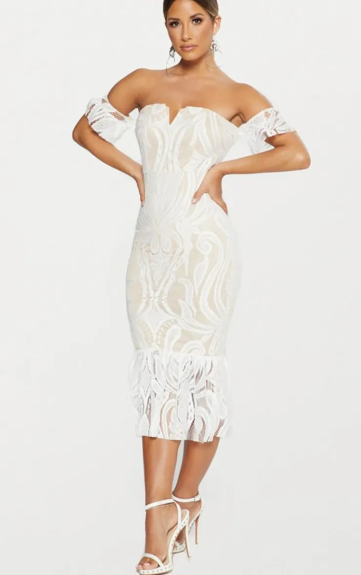 Bardot Lace Frill Hem Midi Dress-PrettyLittleThing Clearance