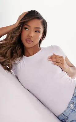 PrettyLittleThing Basic Tops*Basic Cotton Blend Fitted Short Sleeve Bodysuit