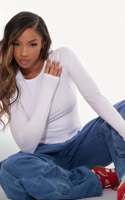 PrettyLittleThing T-Shirts*Basic Cotton Blend Long Sleeve Fitted T Shirt