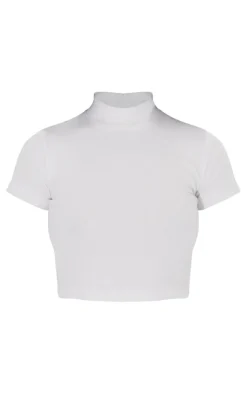 PrettyLittleThing Basic Tops*Basic Rib High Neck Short Sleeve Crop Top