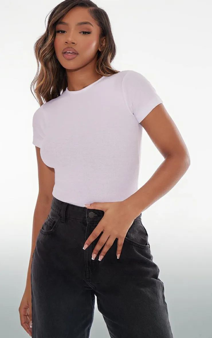 PrettyLittleThing Basic Tops*Basic Rib Short Sleeve Bodysuit