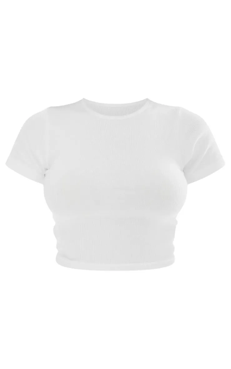 PrettyLittleThing Basic Tops*Basic Ribbed Short Sleeve Crop Top