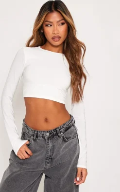 PrettyLittleThing Basic Tops*Basic Slinky Long Sleeve Crop Top