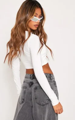 PrettyLittleThing Basic Tops*Basic Slinky Long Sleeve Crop Top