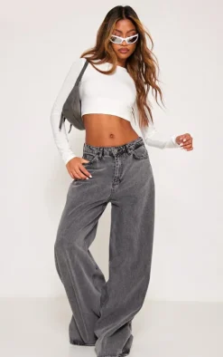 PrettyLittleThing Basic Tops*Basic Slinky Long Sleeve Crop Top