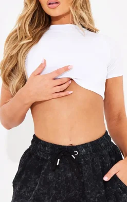 PrettyLittleThing Basic Tops*Basic Slinky Short Sleeve Crop Top