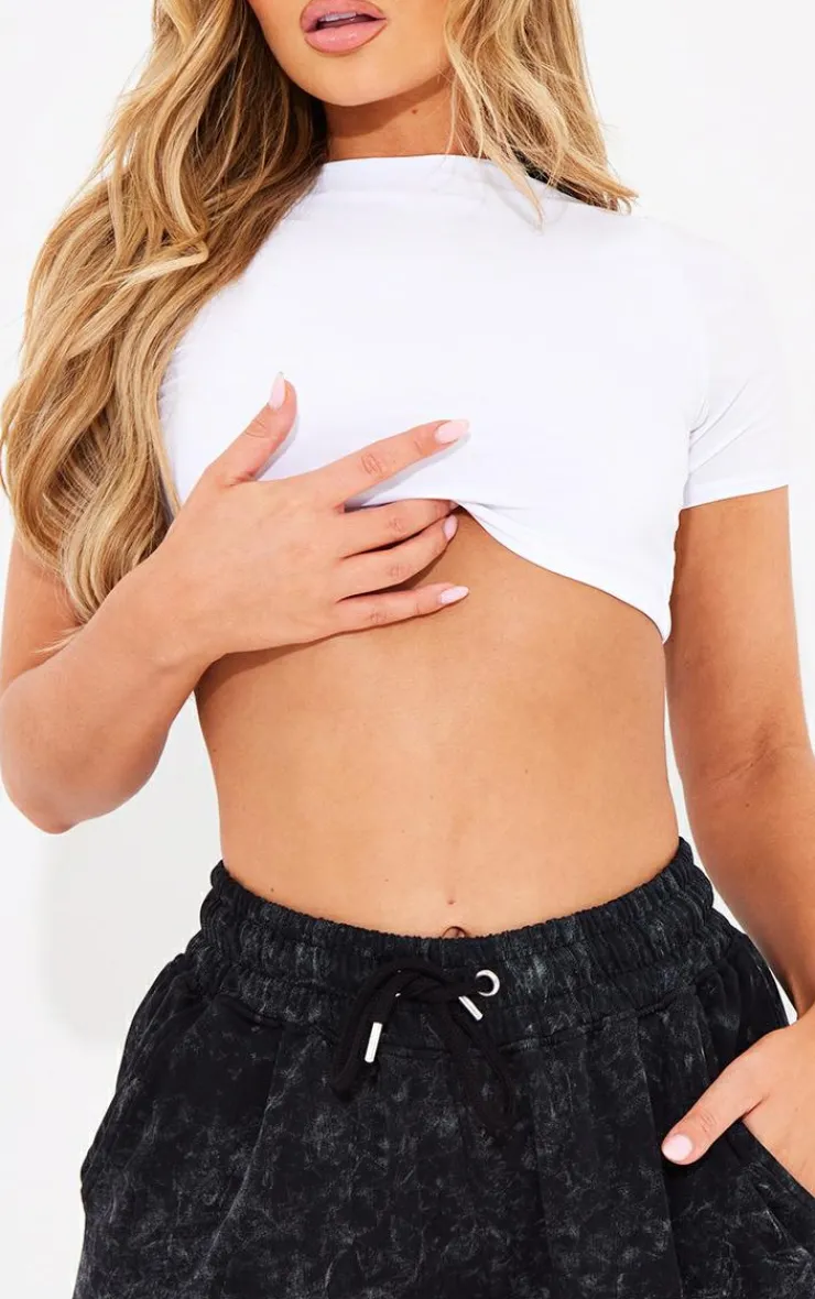 PrettyLittleThing Basic Tops*Basic Slinky Short Sleeve Crop Top