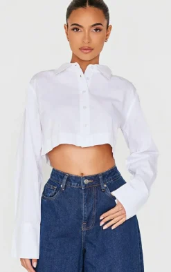 PrettyLittleThing Shirts*Blackless Buckle Detail Cropped Shirt