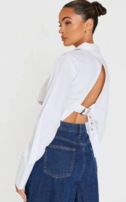 PrettyLittleThing Shirts*Blackless Buckle Detail Cropped Shirt