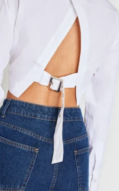 PrettyLittleThing Shirts*Blackless Buckle Detail Cropped Shirt