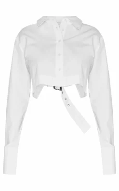 PrettyLittleThing Shirts*Blackless Buckle Detail Cropped Shirt