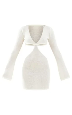Bobble Knit Long Sleeve Cut Out Mini Dress-PrettyLittleThing Discount