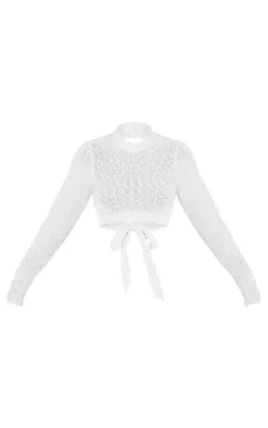 PrettyLittleThing Sweaters*Bobble Knit Open Tie Back Crop Sweater