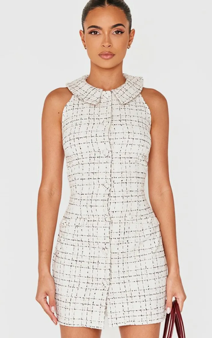 Boucle Button Up Mini Dress-PrettyLittleThing Discount