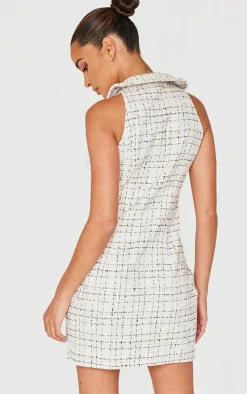 Boucle Button Up Mini Dress-PrettyLittleThing Discount