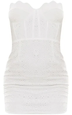 Broderie Anglaise Bandeau Scallop Bodycon Dress-PrettyLittleThing
