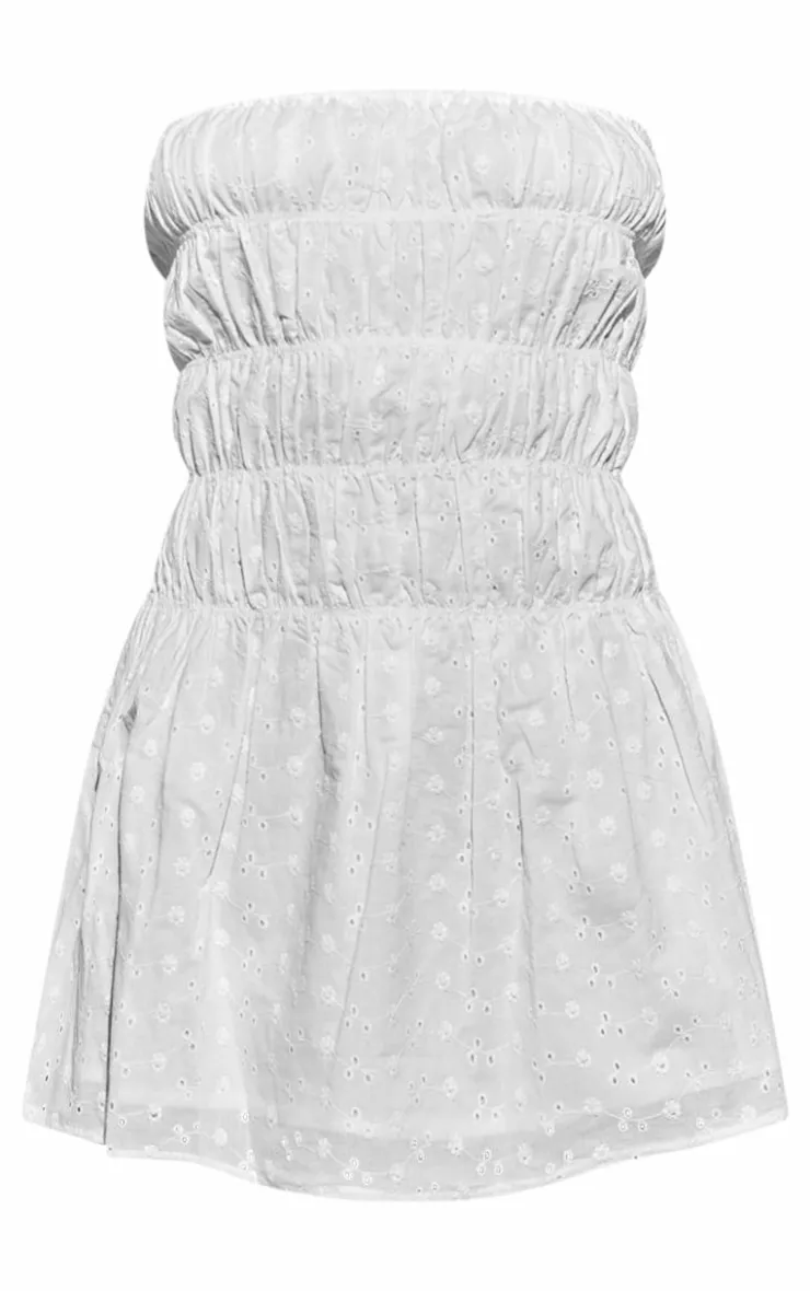Broderie Anglaise Ruched Shift Dress-PrettyLittleThing Discount