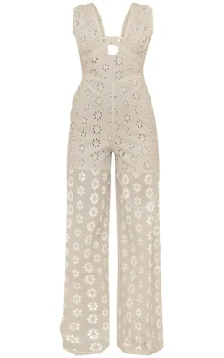 White Broderie Anglaise Tie Bust Sleeveless Jumpsuit