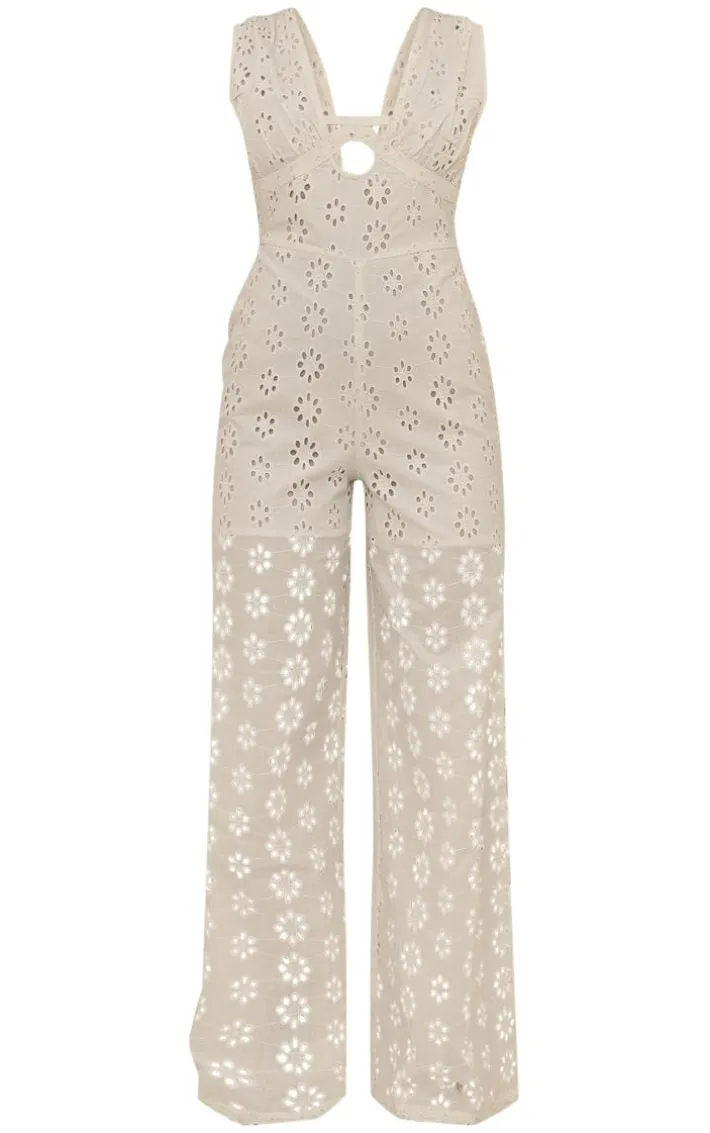 White Broderie Anglaise Tie Bust Sleeveless Jumpsuit