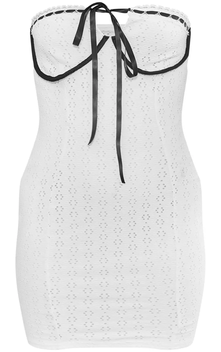 Broderie Contrast Ribbon Bandeau Bodycon Dress-PrettyLittleThing Hot
