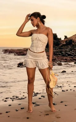 Best PrettyLittleThing Broderie Denim Floaty Mini Skirt White