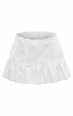 Best PrettyLittleThing Broderie Denim Floaty Mini Skirt White