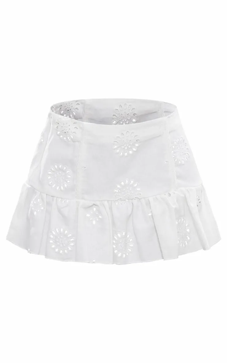Best PrettyLittleThing Broderie Denim Floaty Mini Skirt White